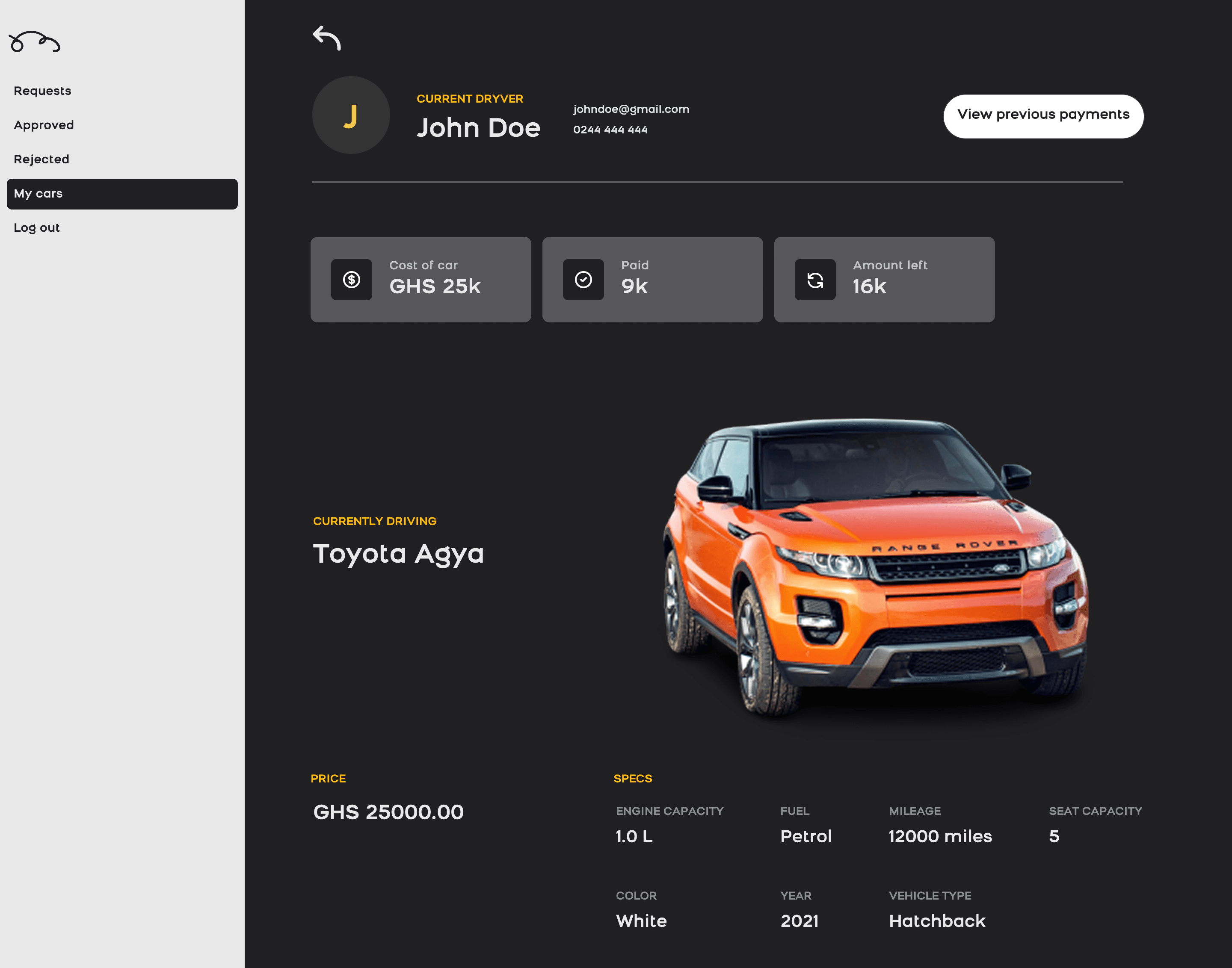 Admin · Vehicle Record and Current Dryver