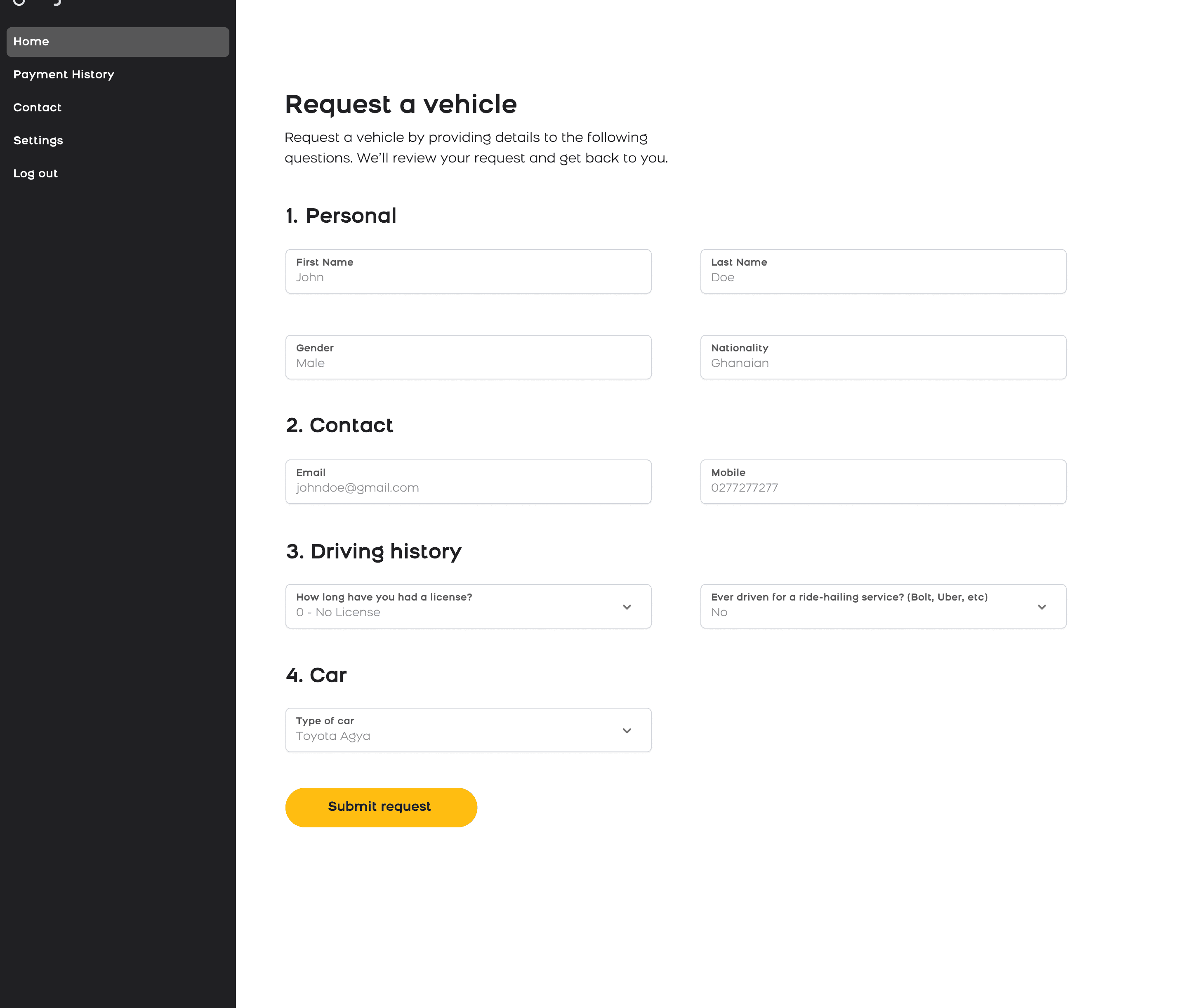 Dryver · Request a Vehicle