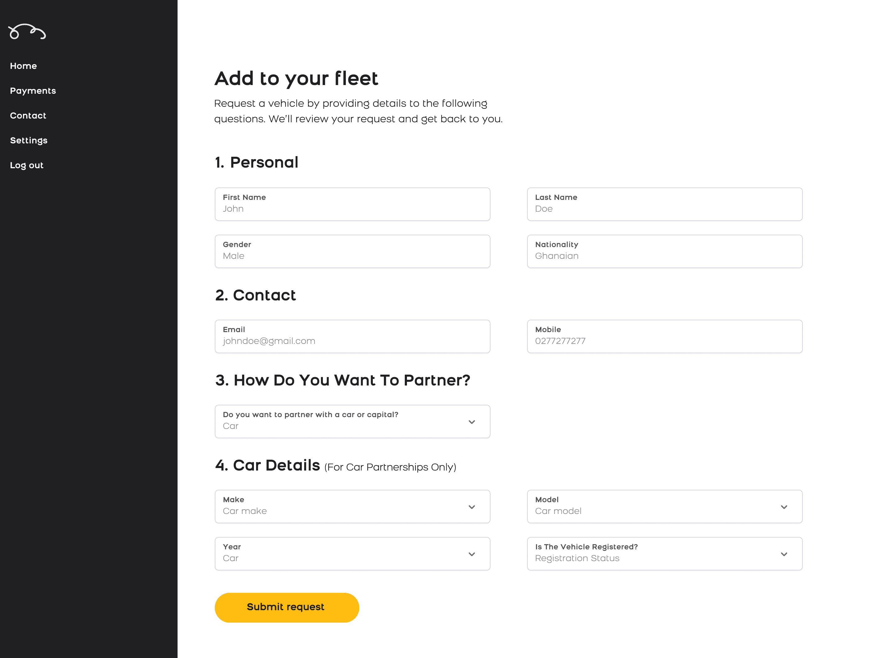 Partner · Add a Vehicle to Fleet