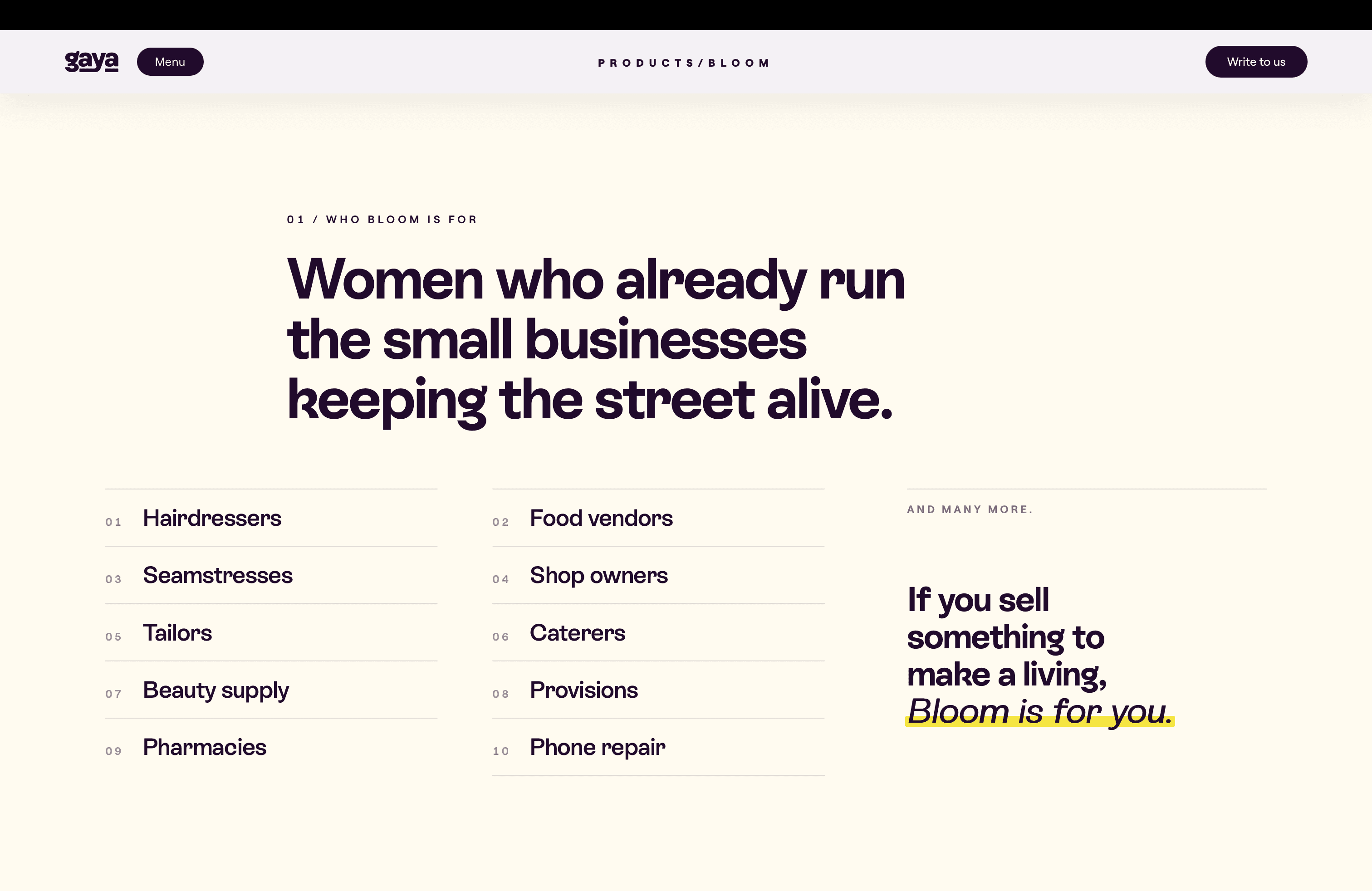 Bloom · Women who already run the small businesses